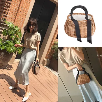 

Woven Oval Wicker Handbag Basket Purse Retro Summer Women Straw Tote Bags Best Sale-Wt