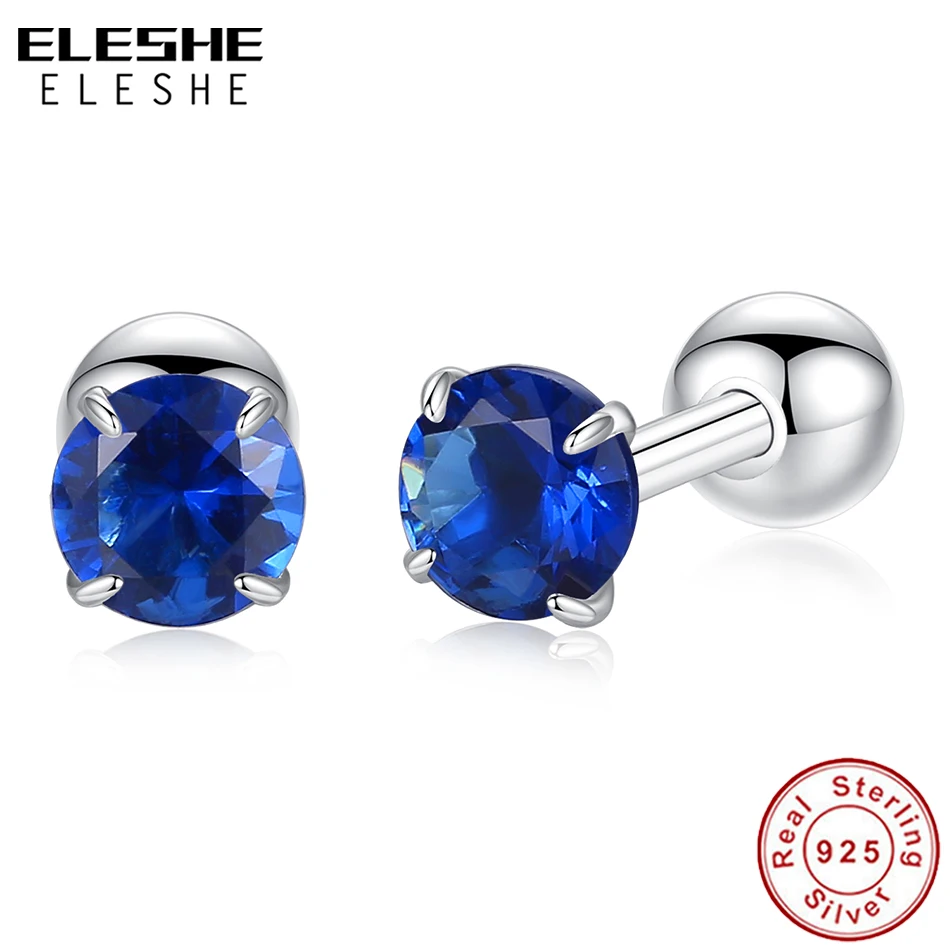 ELESHE Мода 925 стерлингового серебра Круглый Серьга-шарик для женщин синий кристалл кубического циркония серьги Свадебные украшения подарок
