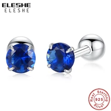 ELESHE Мода 925 стерлингового серебра Круглый Серьга-шарик для женщин синий кристалл кубического циркония серьги Свадебные украшения подарок