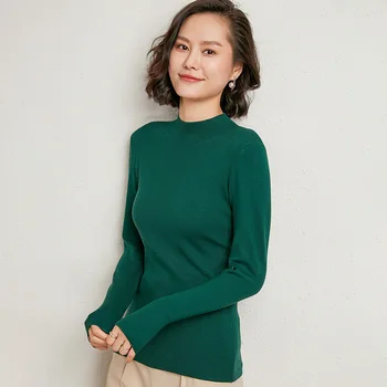 

2020 autumn women's new high-neck solid color long-sleeved knitted T-shirt red