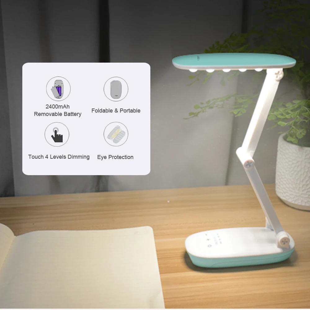  LED Stand Desk Lamp Rechargeable 18650 Battery Portable 5V LED 4 Dim Folding Table Light USB Table 