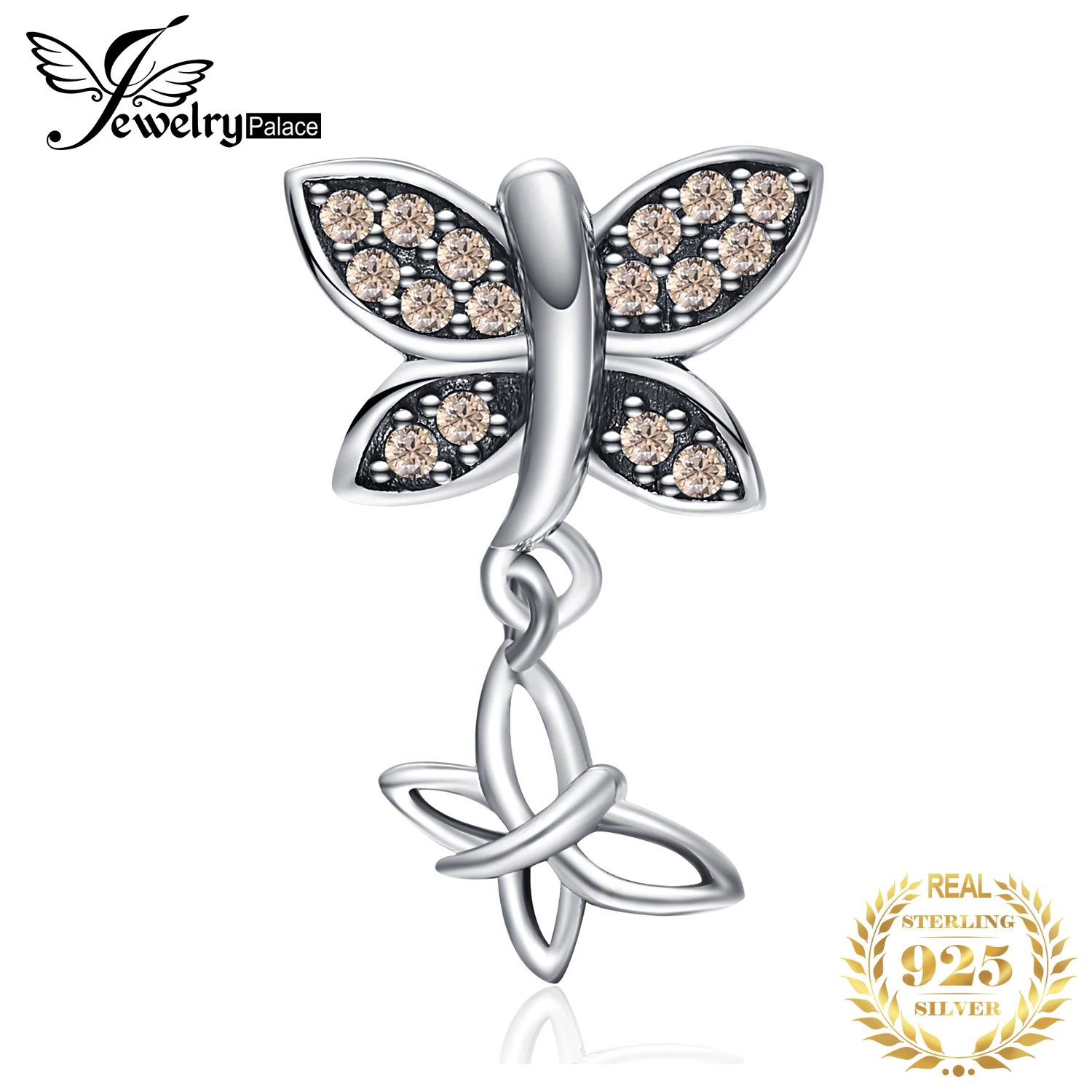 JewelryPalace 925 пробы серебро шампанское кубического циркония бусины в виде бабочки Fit