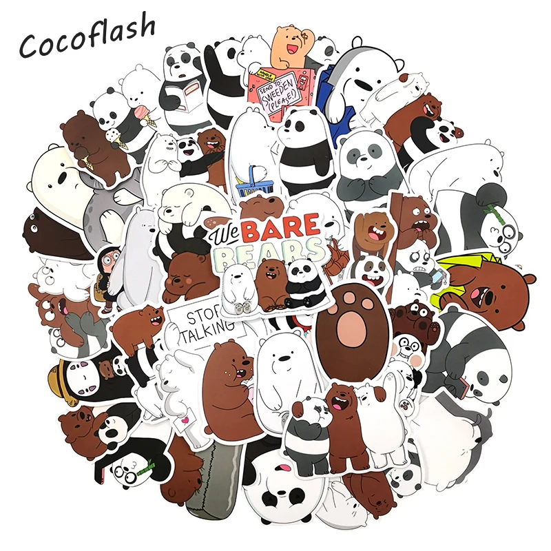100pcs/set Black White Bear Cartoon Stickers For Kids Toys Scrapbook Bicycle Motorcycle Skateboard Snowboard Laptop Luggage