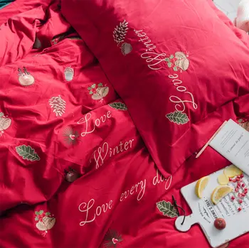 

Christmas embroid bedding set adult teen,full queen cotton Xmas double sanding home textile bed sheet pillow case duvet cover