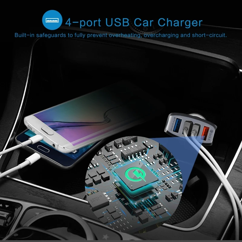 4 порта USB Автомобильное зарядное устройство для сигарет Зажигалка Цифровой светодиодный QC3.0 12 в колыбель прочный