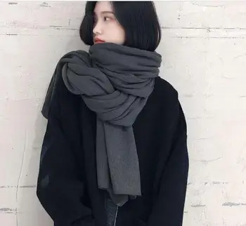 

Korean pure color knitted wool scarf for women's autumn and winter thickening and warmth keeping for students