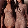 2022 Women's New Style Skinny Jumpsuit Long Sleeve Bronzing Sequins Glitter Solid Color Sexy Round Collar Ladies Party Rompers ► Photo 3/3