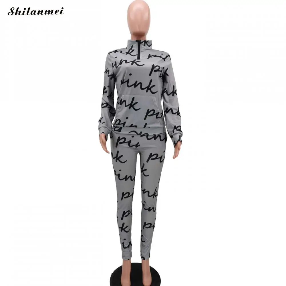 coord sets women Female Spring Tracksuits Suits Women PINK Letter Print Casual Outfits Zipper Sweatshirt Top Pants Sport Two Piece Sets 2022 New blazer and pants set