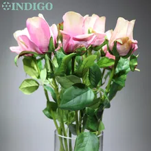 Индиго-9 шт. светильник, розовый бутон розы, искусственный цветок, для свадьбы, настоящая Роза, для дома, декоративная, для отеля, кофейня