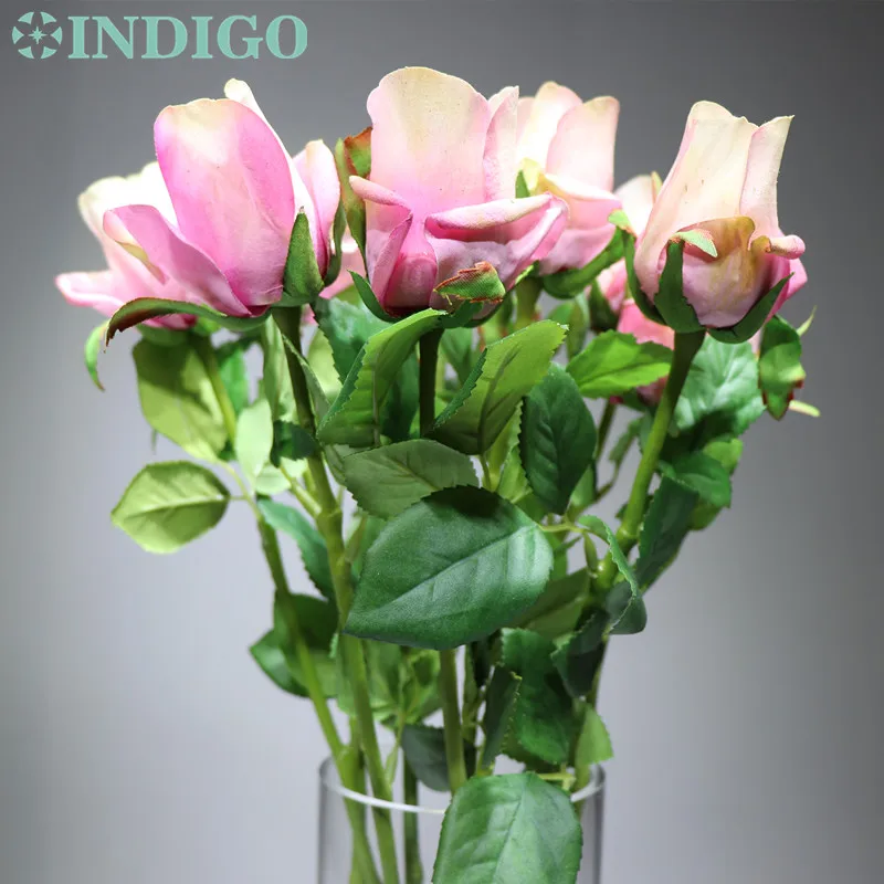 

INDIGO- 9 PCS Light Pink Rose Bud Artificial Flower Wedding Real Touch Rose Home Decorative Hotel Coffee Shop Free Shipping