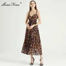 MoaaYina, модное дизайнерское платье на шнуровке, весна-лето, женское платье, спагетти ремень, Леопардовый принт, сексуальные платья для вечеринок