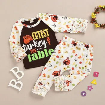 

Toddler Kids Baby Girl Thanksgiving Letter Turkey Tops+Cartoon Pants Outfits Set Baby's Sets boy clothing baby boy outfit