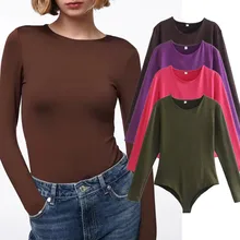 

Jenny&Dave 2022 Ins Blogger Fashion Sexy Bodysuits Women Women Bodysute Tops England Style Retro Solid Sheath Long Sleeve Tshirt