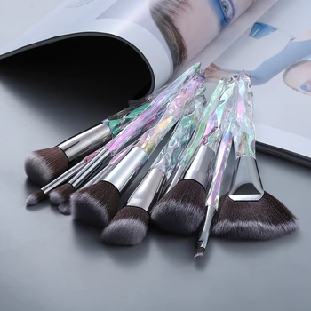 

10pcs Crystal Makeup Brushes Set Fan Face Mask Foundation Eyeshadow Eyebrow Lip Powder Make up Brush Kit Maquiagem Brochas Tools