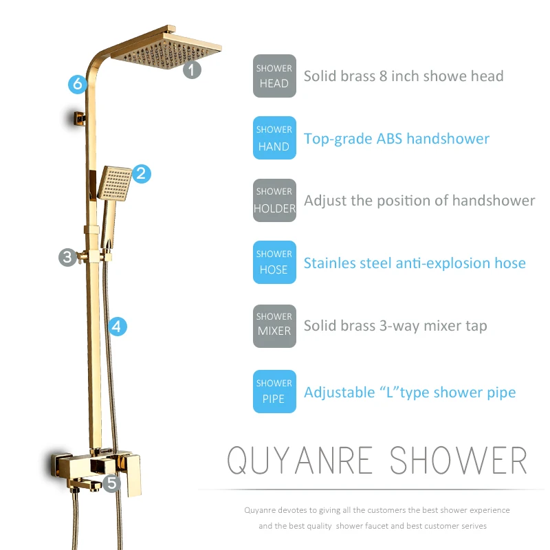 quyanre wanfan gappo solid brass golden shower faucet set 3-way mixer brass shower head swivel tub spout bathroom shower faucet1