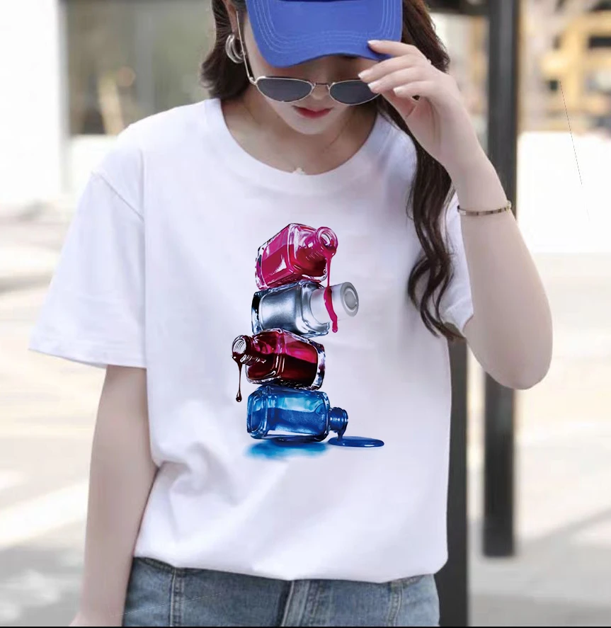 

Women's casual Fashion Jacket, Color Nail Polish, Soft T-shirt, Trend Street Harajuku T-shirt