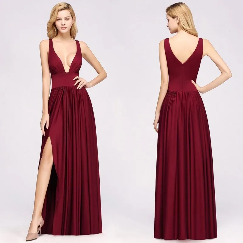 

Long Burgundy Bridesmaid Dresses Elegant Wedding Party Guest Gown 2020 Sleeveless robe demoiselle d'honneur Custom Made