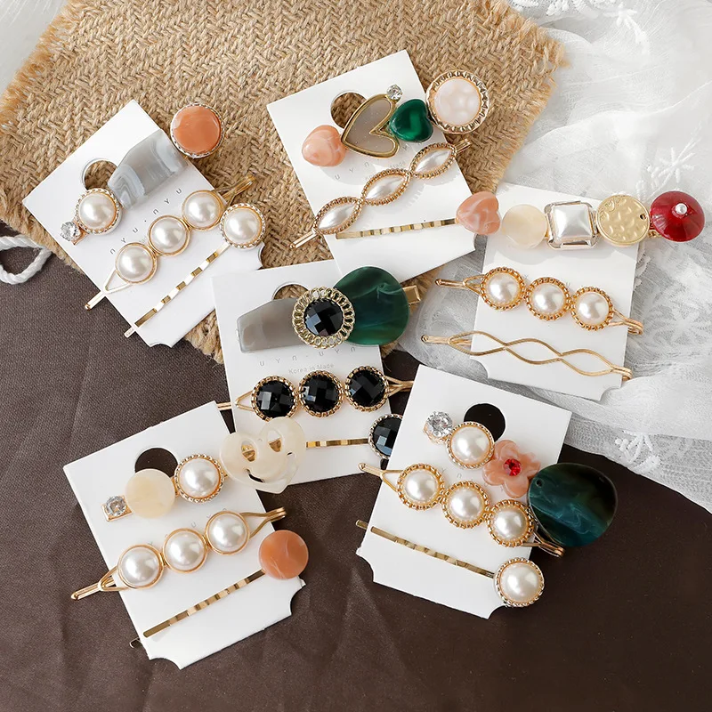 

hairpin combination suit French girl sweet department of forestry, pearl acetate bang clip hairpin hair accessories