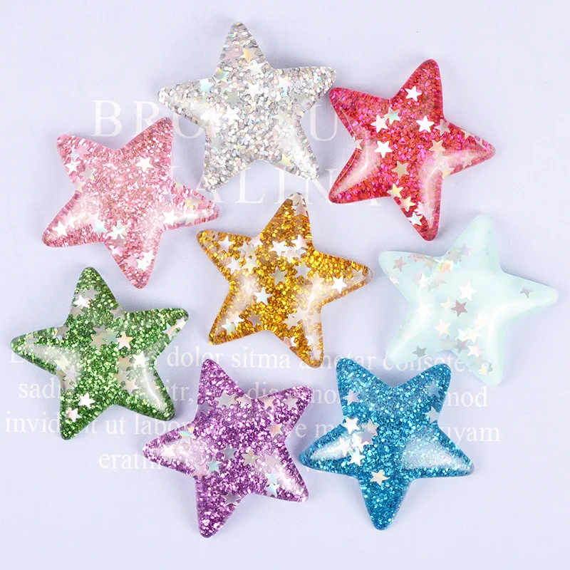 

20PCS/Pack Glitter Powder Star Planar Resin Hair Earring Decoration Supplies DIY Craft Materials Brooch Accessory Slyme Filler