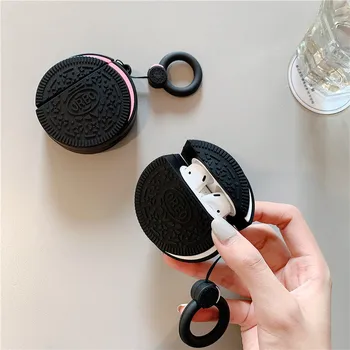 

For Apple Airpods 1/2 3D Funny Cookies Headphone Cases With Anti-lost Ring Lanyard For Airpods 2 1 Silicone Earphone Cover