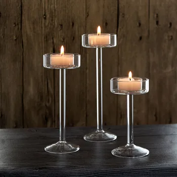 

Modern Small Candle Holders Transparent Glass Nordic Wedding Pillar Candle Holders Stand Table Portavelas Home Decor AD50CH
