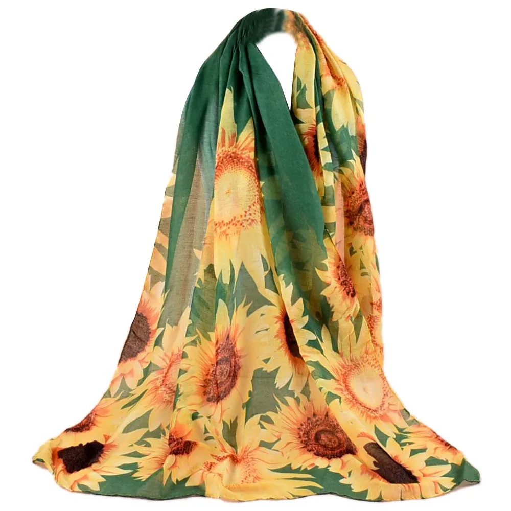 Длинные женские шарфы D с принтом подсолнуха мягкий шарф для девушек осенние