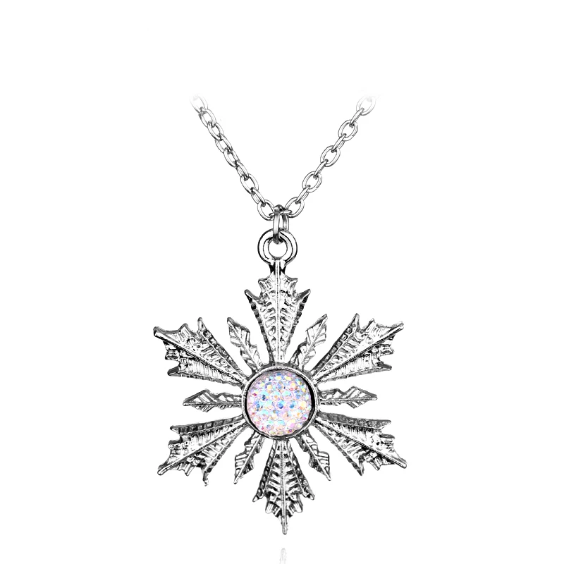 

Movie Jewelry Once Upon A Time Girl White Snowflake Necklace Pendant Dress Up Chain Elsa Anna XMAS Gift