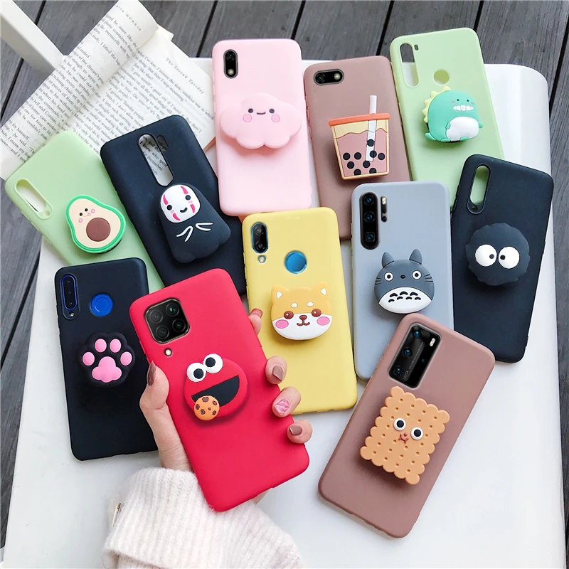 3D silicone cartoon phone holder case for huawei p40 pro p30 p20 lite pro p50 p8 p9 p10 lite plus 2017 2016 cute stand covers