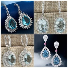 Модные серебряные большие круглые небесно-голубые серьги с цирконием, свадебные ювелирные изделия, длинные висячие серьги Brincos для женщин, подарки Z3K569