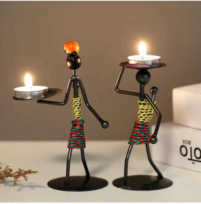 Strongwell Mini Metal Men Candlestick Handmade Art Candle Holder Home Decor Miniature Figurines Home Decoration Birthday Gift