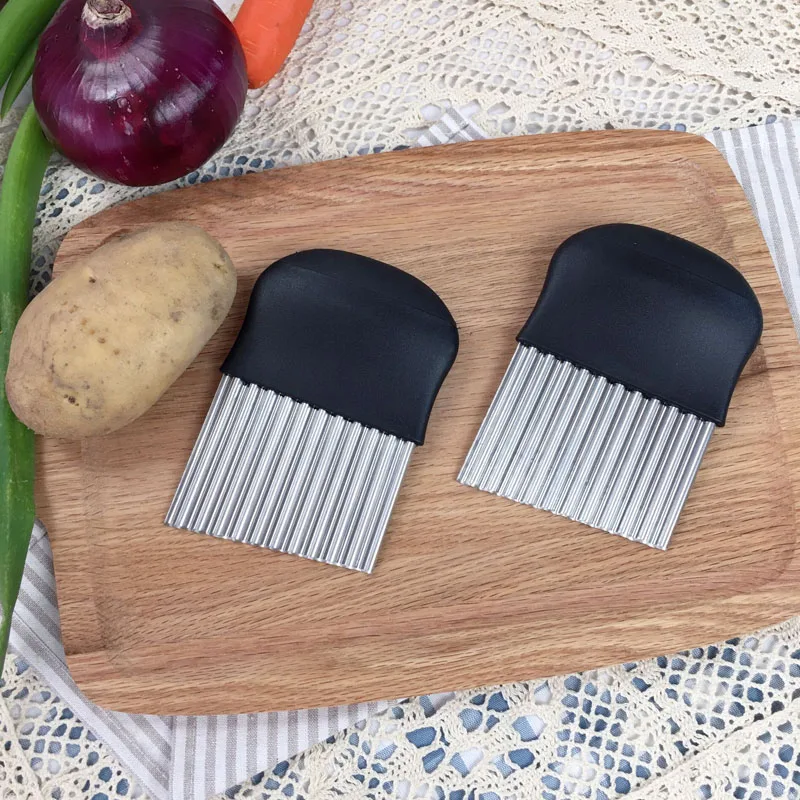 Stainless Steel Potato Chip Slicer Dough Vegetable Fruit Crinkle Wavy Slicer Knife Potato Cutter Chopper French Fry Maker WB 054