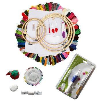 

Embroidery Starter Kit Full Set Magic Embroidery Pen Punch Needle Hoops Threads Stitching Punch Pen Set Craft Tool for Beginner