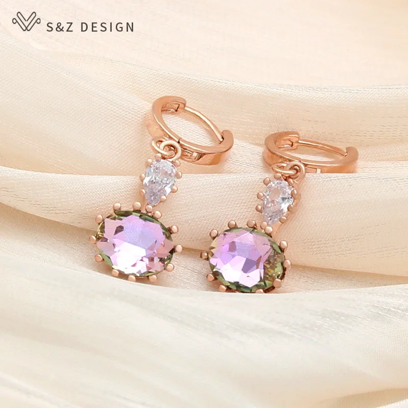 S&Z DESIGN New Fashion Water Drop Cubic Zirconia Oval Egg Shape Colorful Crystal Dangle Earrings For Women Elegant Jewelry Gift