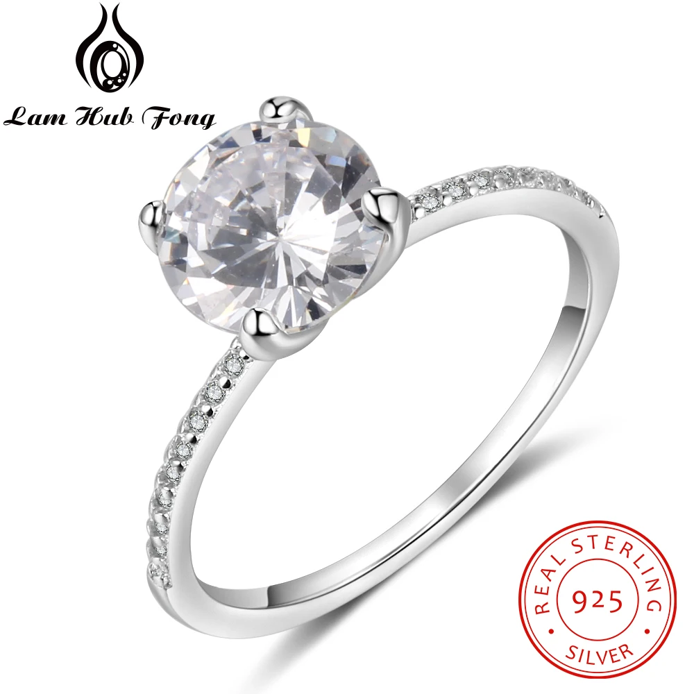 Роскошное одноцветное 925 пробы Серебряное кольцо для женщин, круглое CZ Кольцо на палец, обручальное кольцо, подарок на помолвку, хорошее ювелирное изделие(Lam Hub Fong