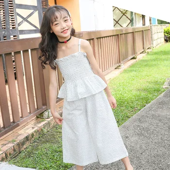 

Summer New Teenager Girls White Princess Clothes Sets 2020 Baby Girls Camisole + Cropped Pants 2 Fashion Dot Design Kids Set