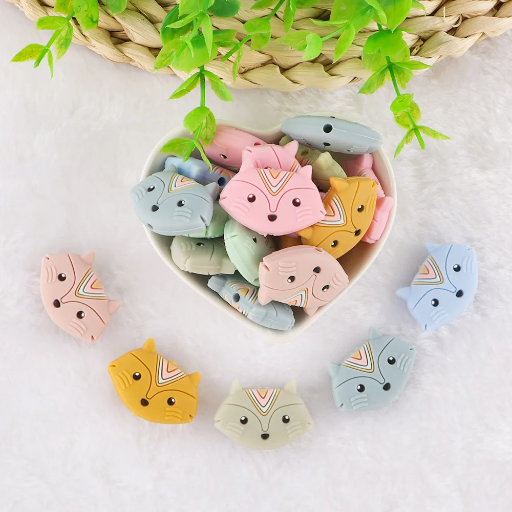 Kovict 10Pcs Cartoon Fox Baby Silicone Beads Rodent Molar Teething Toy DIY Baby Pacifier Chain Accessories Biting Beads BPA-Free Baby Teething Items hot