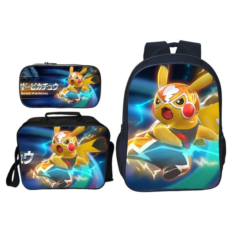 

New Style Pocket Iron Fist Related Products Printed CHILDREN'S School Bags Pikachu Three-piece Set-Young STUDENT'S Backpack Bag