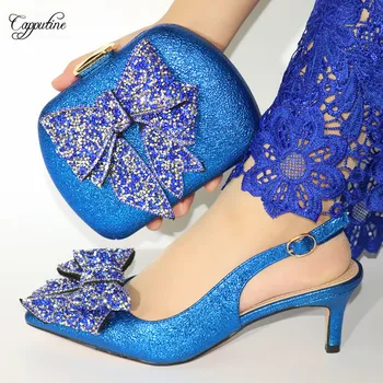 

Beautiful royal blue party sets series lady thin heel pointed toe shoes and bag sets for lady VC889 Heel Height 6CM