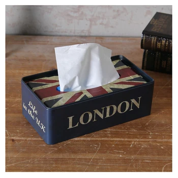 

England Industrial Style Retro Creative Tissue Box Simple Tinplate Napkin Holder Case For Home Decoration