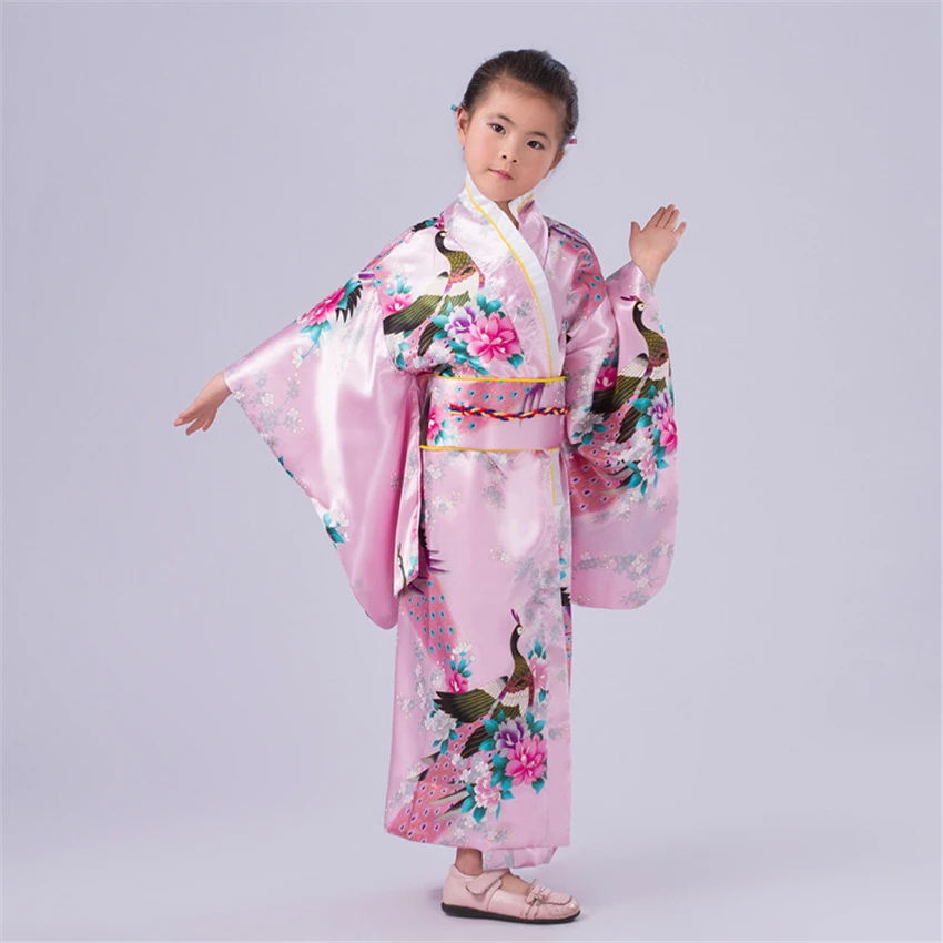 110 до 150 см, Детские японские традиционные костюмы, кимоно, платье с Obi, купальный халат юката для детей, танцевальная одежда для девушек - Цвет: Pink kimono