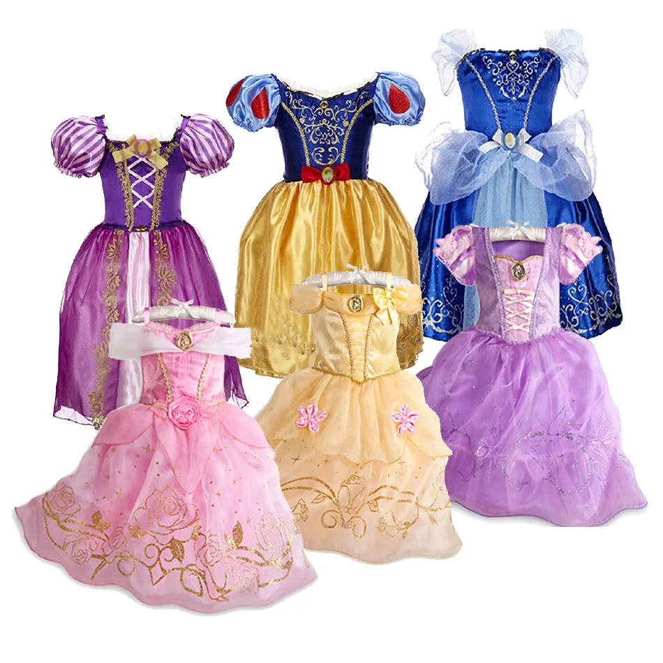 Vestido de Blancanieves para chicas Rapunzel, Bella, Aurora, Sofía, disfraz de princesa, Halloween, fiesta de cumpleaños