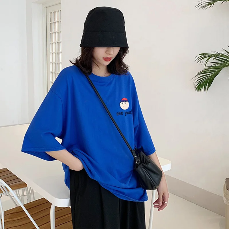 Xian 502 lan Лето, повседневные женские футболки Ulzzang, уличная одежда kawaii, мультяшный принт, футболка в Корейском стиле, Топы Harajuku, футболка с коротким рукавом - Цвет: Xian 502 lan