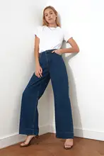 Aliexpress - Detailed High Bel Wide Leg Jeans  Wide Jeans Casual Denim Outerwear Blue Streetwear Vintage Pants