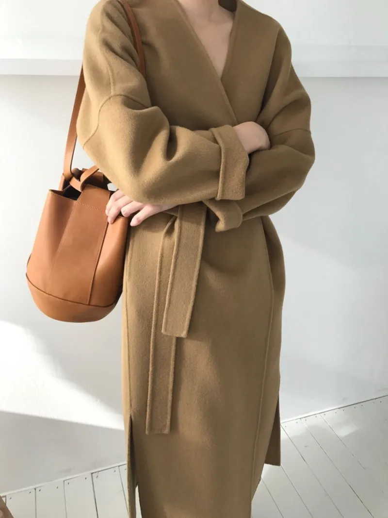 Женское зимнее шерстяное пальто из смешанной шерсти с поясом, теплый, Облегающая посадка, модное повседневное офисное Женское пальто, куртка цвета хаки, черный, плюс размер J558