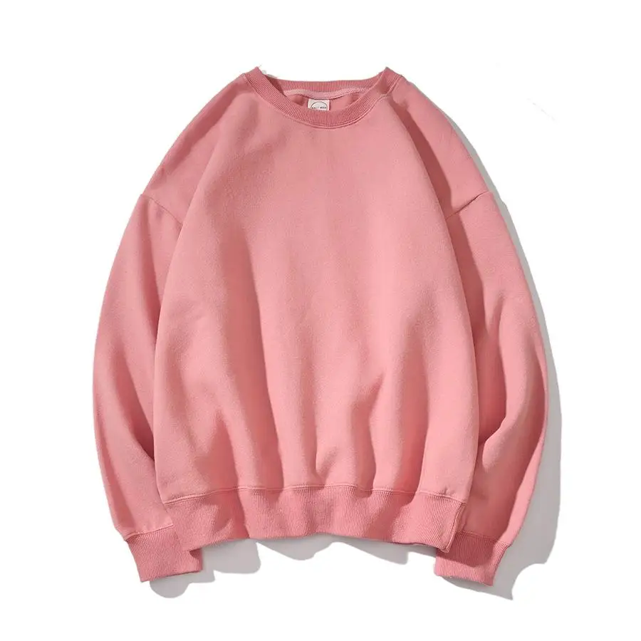 Розовый New Style Couple's Jacket, Loose-necked Pullover, Pure Color And Velvet, All-round Casual Couple's Clothes Japanese Streetwear - Цвет: Розовый