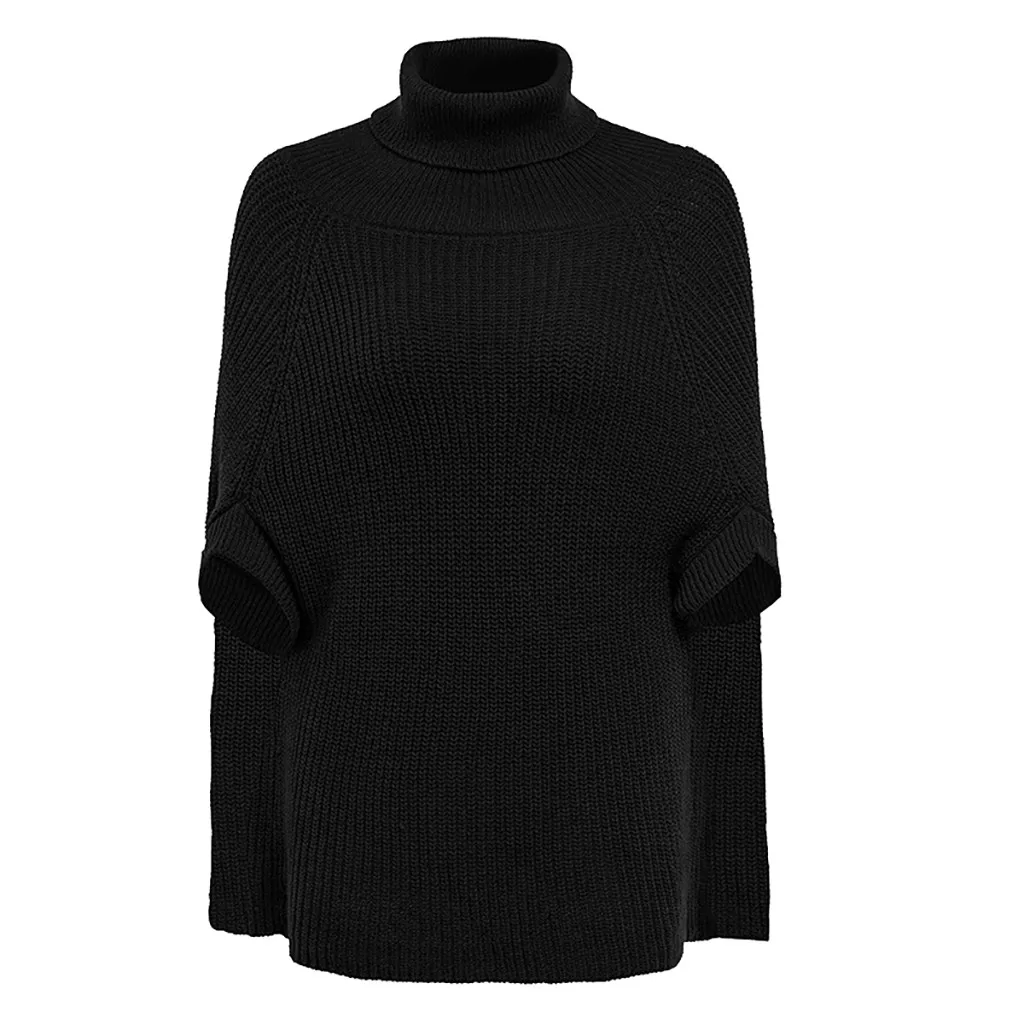 New Fashion Cloak sweater women Solid color Turtleneck Knitted Half Sleeve Pullover Sweater Casual loose casaco feminino