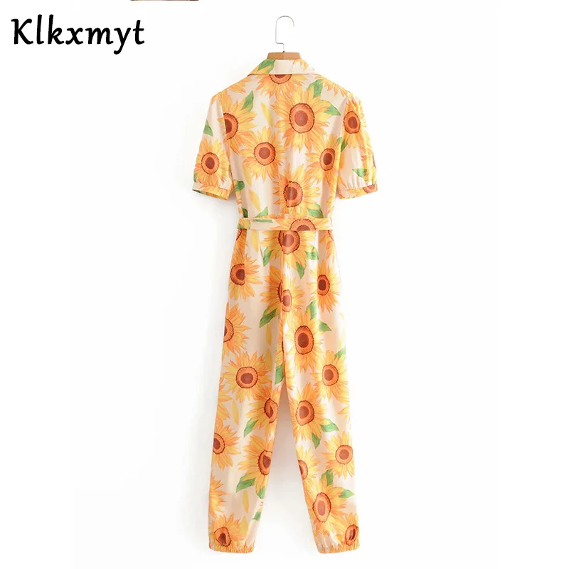 Klkxmyt ins Модный женский Облегающий комбинезон с цветочным принтом и поясом combinaison