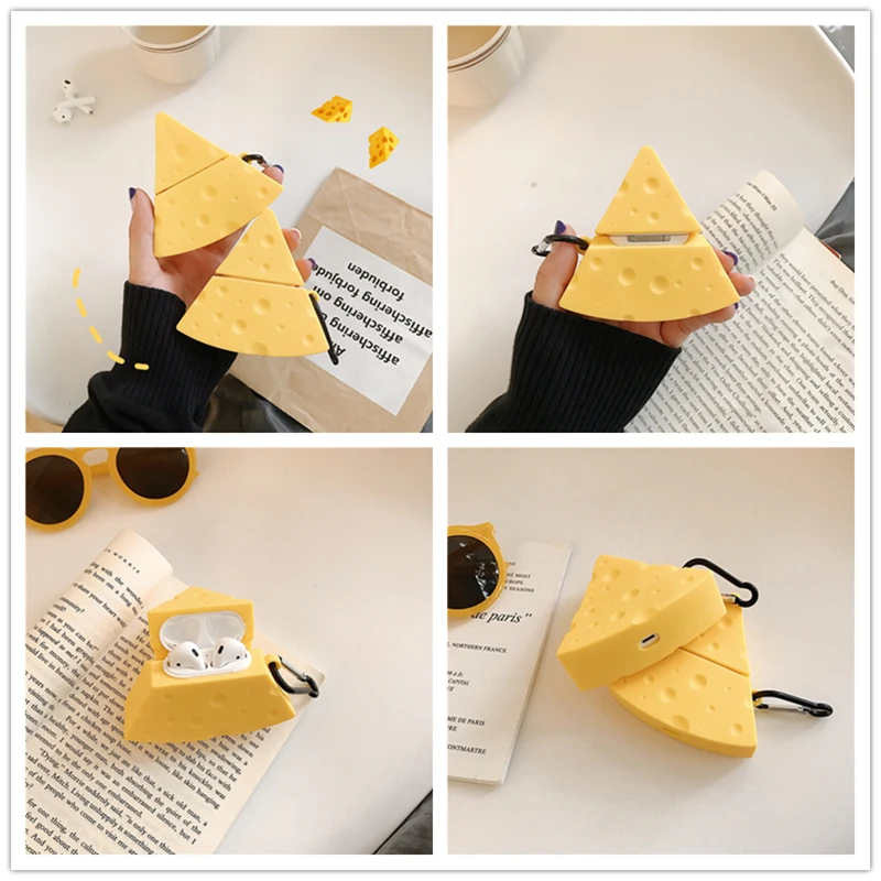 

3D cute cheese exterior Silicone case for airpods 1 2 for Apple Air Pods 2 Wireless Bluetooth Headset Cover funda