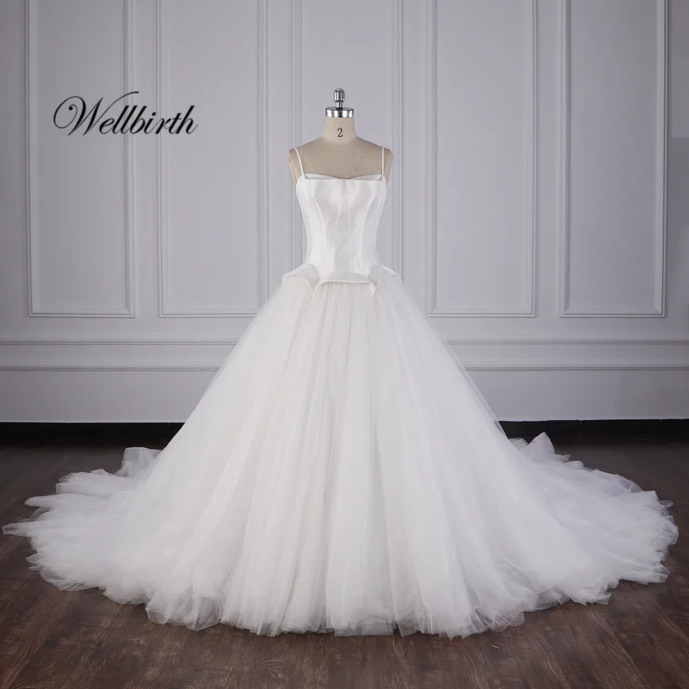 Реальное изображение Wellbirth Vestido de novia Возлюбленное-декольте бальное платье свадебное платье Спагетти ремень свадебное платье js004
