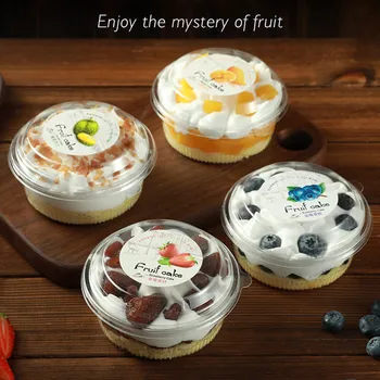 

50pcs High quality round transparent fruit box handmade diy dessert cream cake pudding takeaway packaging plastic cup with lid